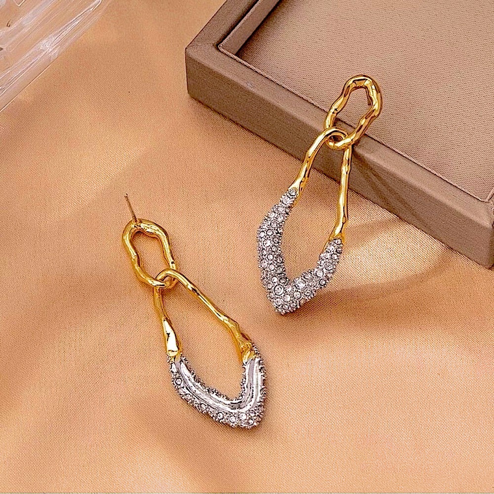 ALEXIS BITTAR Solanales Double Link Post Earrings in Gold & Crystal - LAST PAIR - Picture 4 of 11